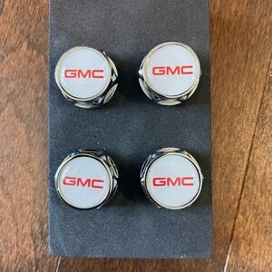 GMC Silver and Red Valve Stem Caps